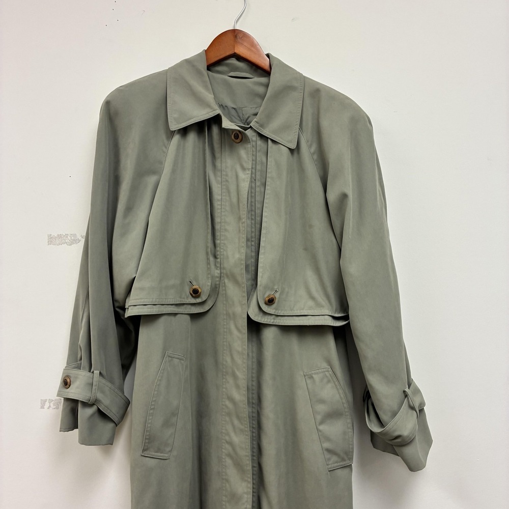 Fitzwright Coat Womens 10 Gray Long Rain Trench Collared Lined Button Pockets - Picture 2 of 10